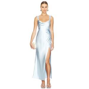 Runaway The Label Havanna Dress Icy Blue Minimalist Satin Draped NWT Small